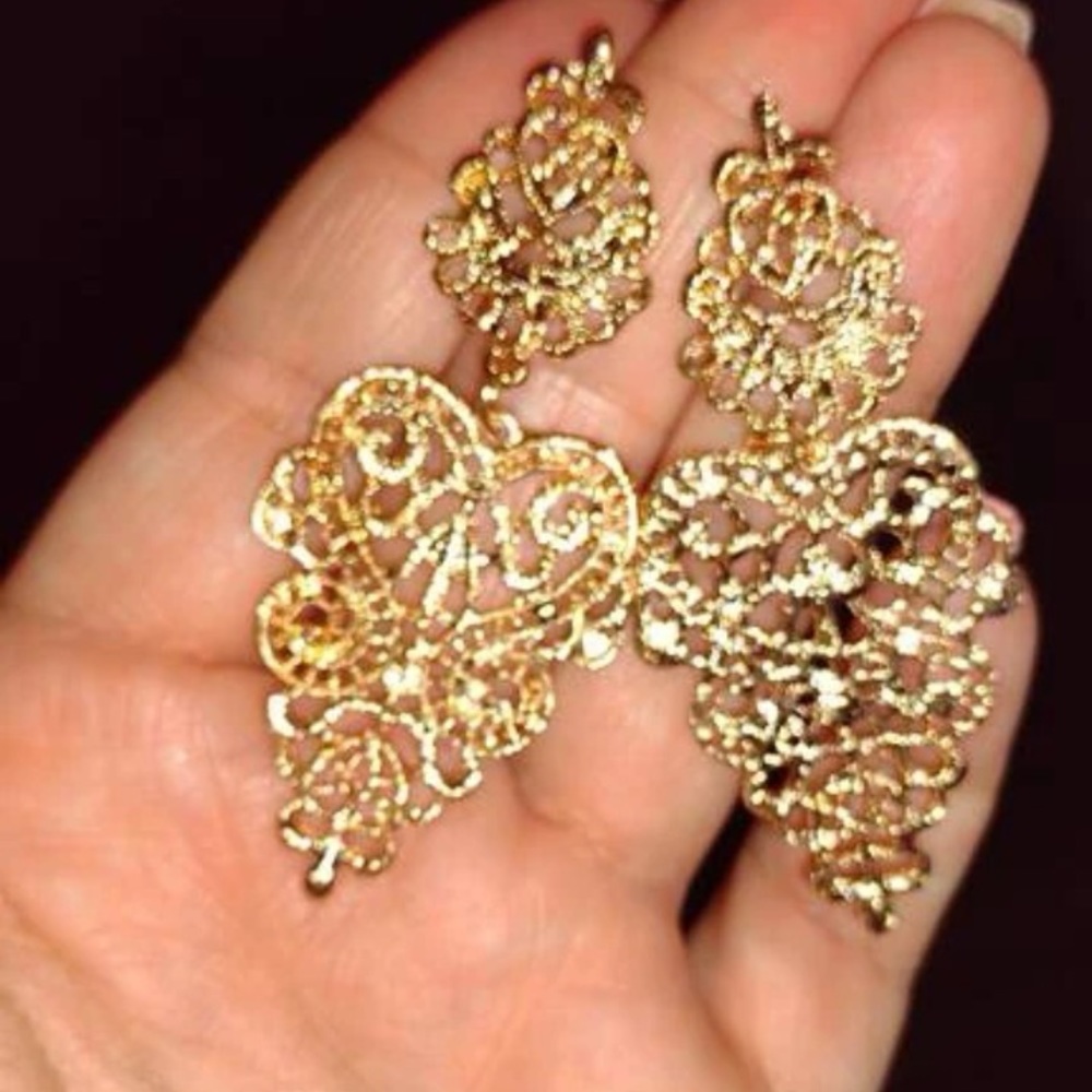 Lacy Glam Baroque GoddessWear Filigree & Scroll Gilded Gold Statement Ea… - Picture 8 of 9